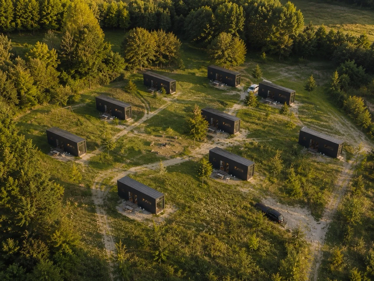 Luftbildaufnahme Nest auf Campingwiese